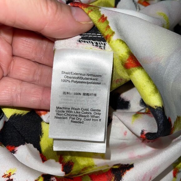 DKNY Jumpsuit Womens Size 2 Floral Print Zip Front V Neck Pockets Elastic Waist - Picture 6 of 14